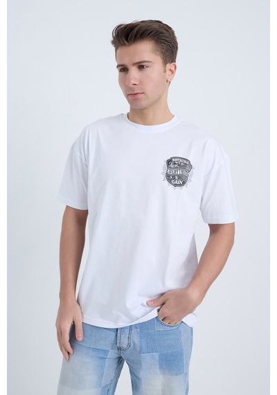 Erkek Oversize Baskılı T-shirt Beyaz Everything To Gain Beyaz