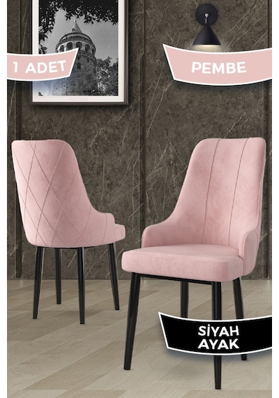 Canisa Concept Trex Serisi 1.sınıf Babyface Kumaş 1 Adet Pembe Sandalye Siyah Metal Ayak Sandalye Pembe Ayaklar Siyah
