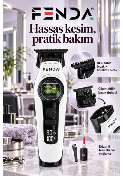 Fenda Profesyonel Bldc Motor 8000 Rpm Tıraş Makinesi Beyaz
