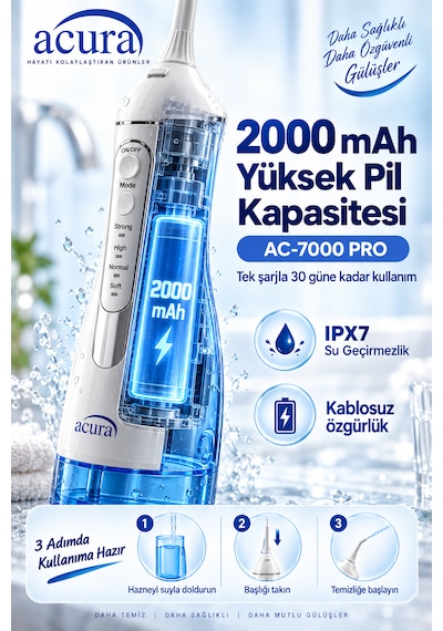 Acura Ac-7000 Pro Profesyonel Şarjlı Ağız Duşu
