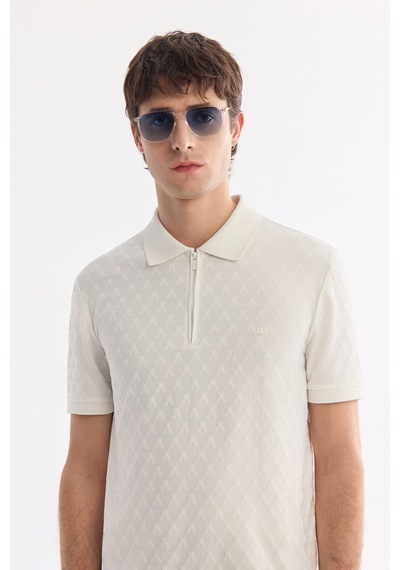 Avva Erkek Ekru Kıvrılmaz Polo Yaka Fermuarlı Regular Fit T-shirt A61y1090