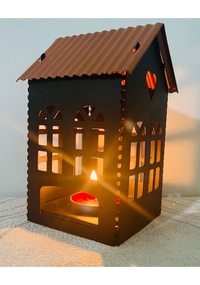Fener Mumluk Ev Model Lüx, Metal, Siyah, 12 Cm Yükseklik Diğer