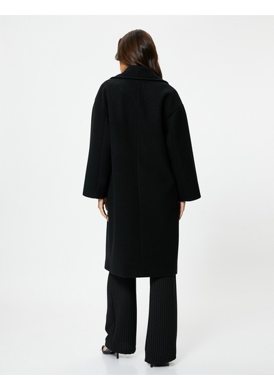 Koton Kaşe Oversize Kaban Kruvaze Düğmeli Uzun Boy Siyah 4wak00036ew 4WAK00036EW999 Siyah
