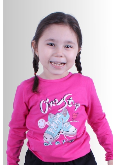 Panios Kids Kız Çocuk Baskılı T-shirt Pembe1 Pembe