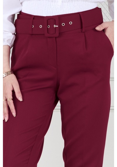 Sevitli Beli Kemerli Pileli Kalem Pantolon-bordo-3679-bordo Bordo