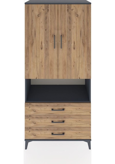 Hyperion Dolap 2 Raflı 3 Çekmeceli Tek Askılı 88x44x195 Antrasit-çam Antrasit