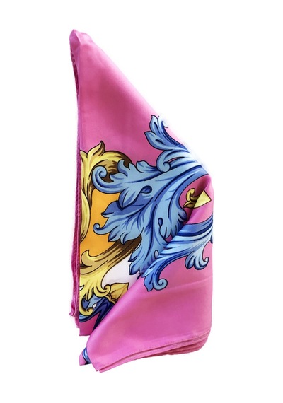 Tikitonki Otantik Çiçek Desenli Saten Pembe Eşarp 90x90 Pembe Pembe