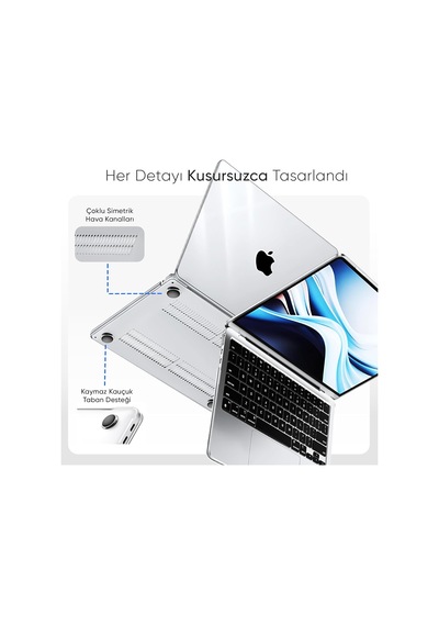 Macbook Air M5/m4/m3/m2 13.6 İnç İle Uyumlu Kılıf Şeffaf, 13.6 İnç Belirtilmemiş