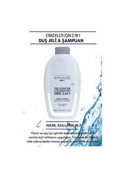Byphasse Erkekler İçin 2 İn 1 Duş Jeli & Şampuan Urban Swing For Men 600 ML