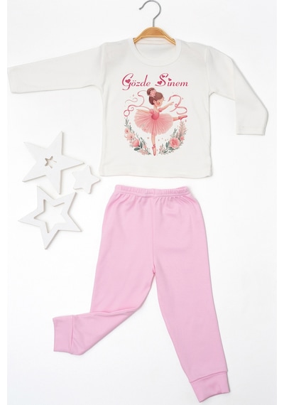 Pia Baby İsme Özel Kız Çocuk 2 Adet Pijama Takımı %100 Pamuk Penye İsim Baskılı Kişiye Özel Kreş Pijaması Hediye Seti 10581p15pi Krem