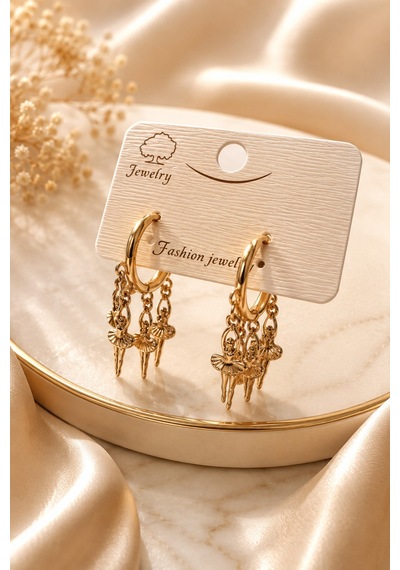 Balerin Detaylı Sallantılı Zirkon Küpe Rosegold - 904090161 Rosegold