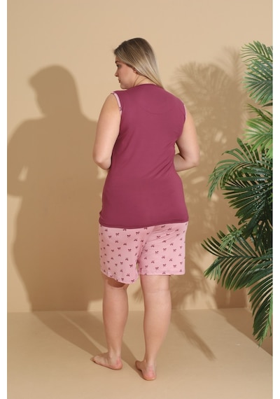 Eyfuze Kadın Milan Kumaş Büyük Beden Curve Baskılı Desenli Şortlu Pijama Takımı Bordo Eyfuze Kadın Milan Kumaş Büyük Beden Curve Baskılı Desenli Şortlu Pijama Takımı Bordo