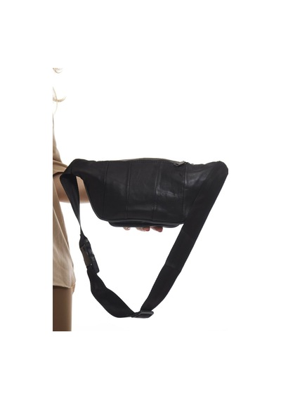 Nahitatyana Unisex Çok Cepli Hakiki Deri Freebag Bel Çantası Siyah