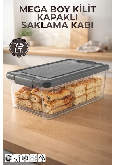 Mega Boy 7,5lt. Decobox Çok Amaçlı Saklama Kabı - Piknik Taşıma Seti - 7,5lt. Antrasit
