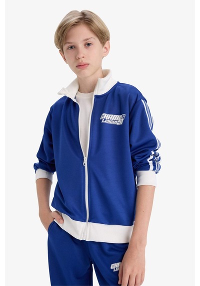 Defacto Erkek Çocuk Baskılı Fermuarlı Sweatshirt F1966a825aube325 Mavi