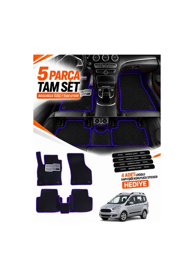 Ford Tourneo-courıer 2013-2023 Uyumlu Eva Oto Paspas Metal Topukluklu Havuzlu Siyah-lacivert