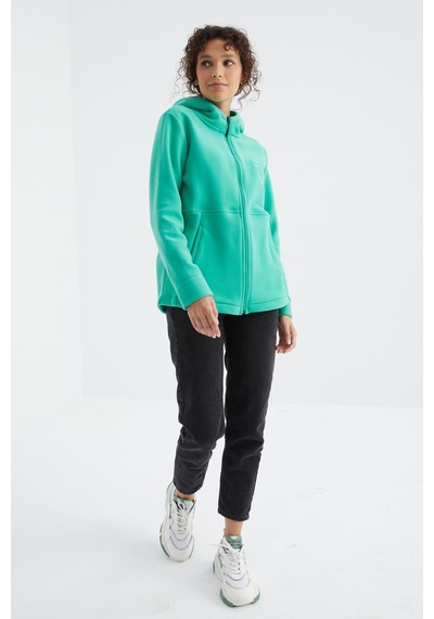 Tommy Life Deniz Yeşili Kapüşonlu Fermuarlı Rahat Form Kadın Polar Sweatshirt - 97233 Yeşil
