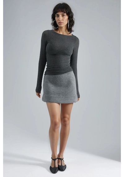 Hiccup Busem Slim Fit Kayık Yaka Bluz Koyu Gri