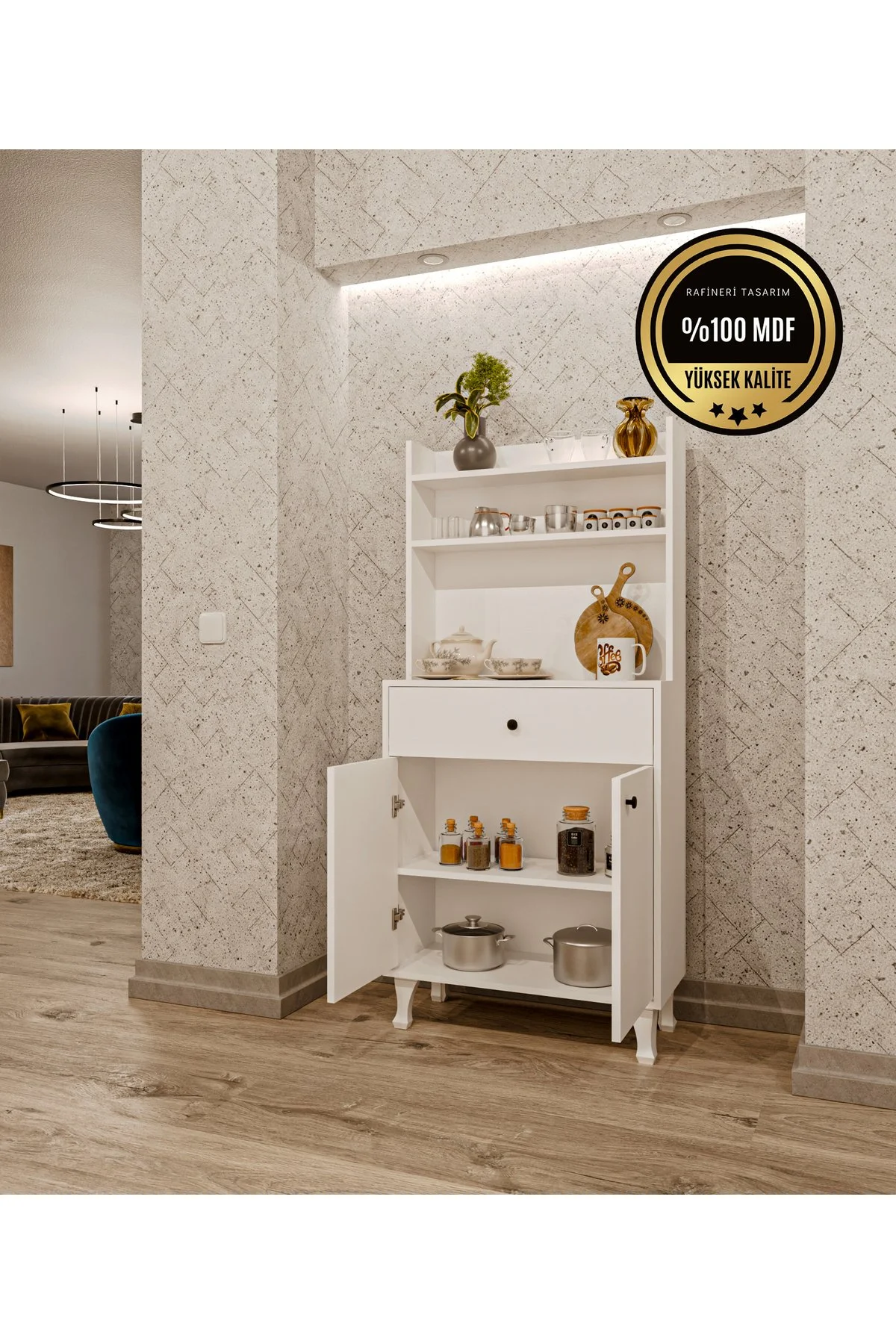 Mira Çok Amaçlı Dolap Kahve Köşesi Mutfak Balkon Dolabı Beyaz