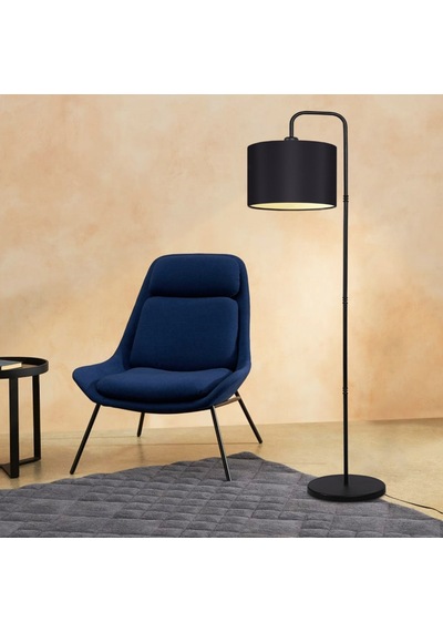 Suitable Metal Gövdeli Siyah Kumaş Başlık Çok Amaçlı Lambader Salon Köşe Lambası Antrasit