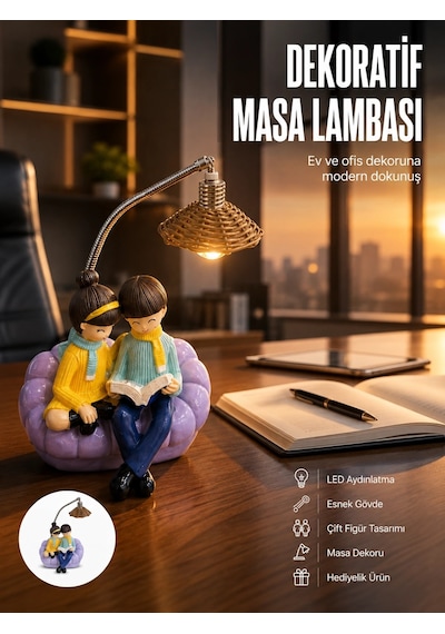 Buğz Romantik Çift Temalı Dekoratif Masa Lambası Yumuşak Led Işık . 84482340