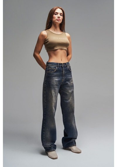 Itsbasic Kadın Koyu Tint Rengi Lora Loose Fit %100 Koton Ortabel Denim Jean Koyutint