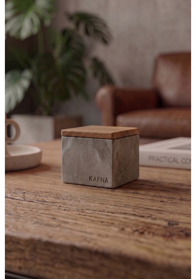 Kafna Küçük Boy Beton Mum Doğal Ahşap Kapaklı Minimalist Dekor Mum Diğer