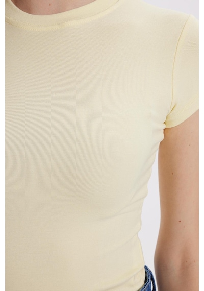 Tudors Kadın Slim Fit Dar kesim Kesim Bisiklet Yaka Viskon Kumaş Ultra Soft Sarı Tişört-34855 Sarı
