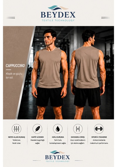 Beydex Erkek Nem Emici Hızlı Kuruma Atletik Teknik Sporcu Sıfır Kol T-shirt Gym Kahverengi