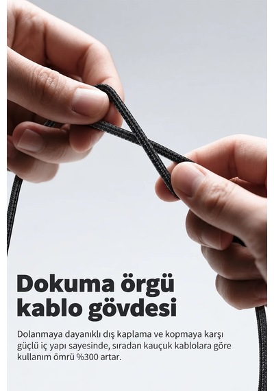 Ven-dens Vd-dc04cc 60 W Pd Type-c To Type-c Hızlı Şarj Ve Veri Kablosu, 1 Metre, Naylon Örgü, Siyah