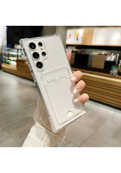 Samsung Galaxy S22 Ultra Uyumlu Kartlıklı Kılıf Kamera Korumalı Anti Şok Şeffaf Kapak Şeffaf