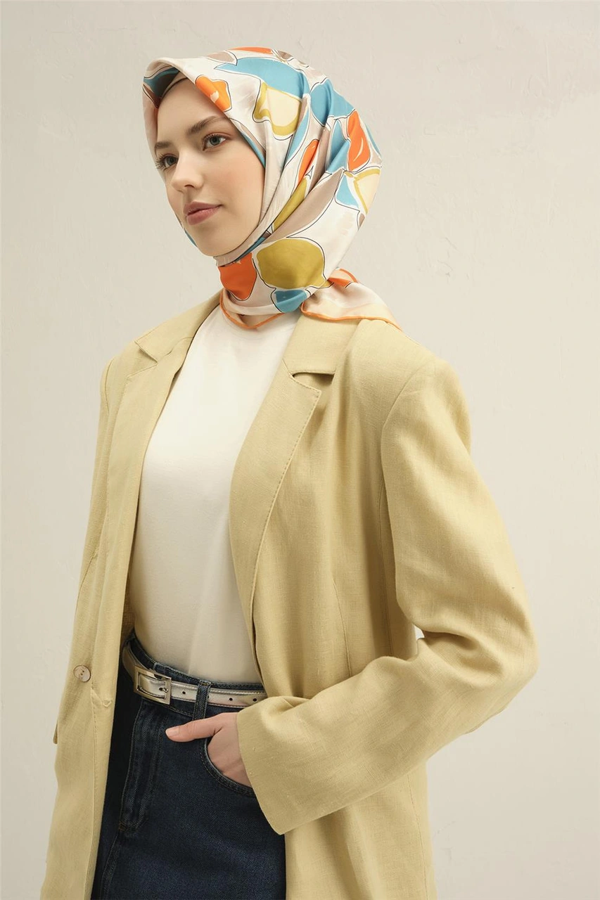 Armine Obje Desenli Saf İpek Twill Eşarp 9314d 36 Çok Renkli