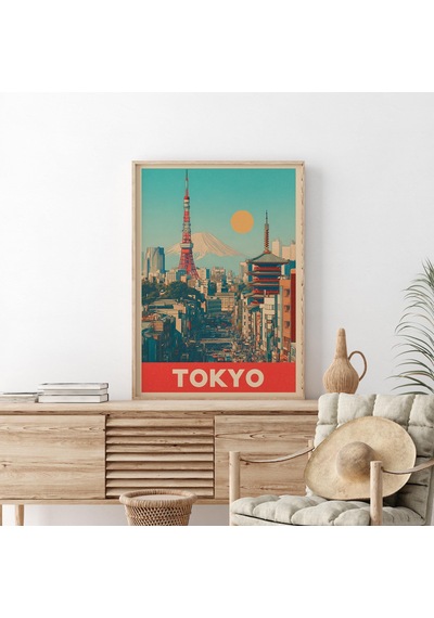 Retro Tokyo Seyahat Posteri: Japon Ufuk Çizgisi Sanatı &