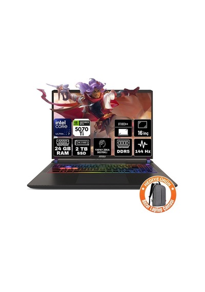 MSI Vector 16 Hx Aı A2xwhg-091xtr-a83 Ultra 7-255HX 24 GB 2 TB SSD RTX5070tı 12 GB Dos Dizüstü Bilgisayar