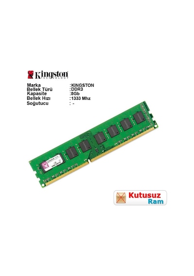 KINGSTON 8GB DDR3 1333Mhz CL9 Pc Ram KVR1333D3N9/8