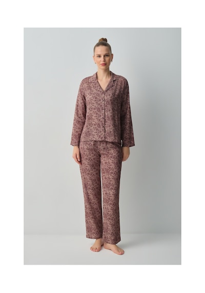 Suwen Lace Pijama Takımı Wsh10510086662 Bordo Desenli