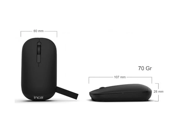 Inca Iwm-242st Çift Mod Sessiz Kablosuz Mouse, Bluetooth 5.4 + 2.4g, 800-1600 Dpı, 500mah Şarj Edilebilir, 70g, Siyah