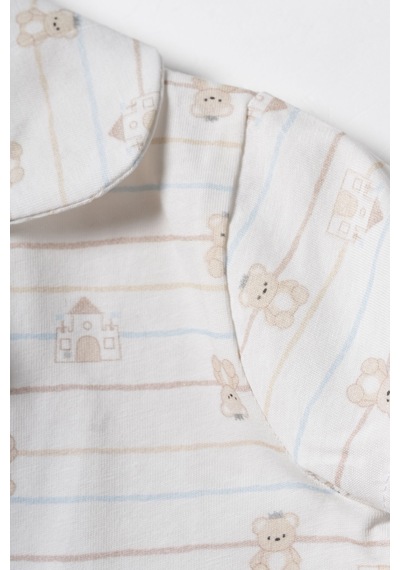 Hafy Baby Gömlek Yaka, Unisex Bebek/ Çocuk Şortlu Pijama Takımı Ekru