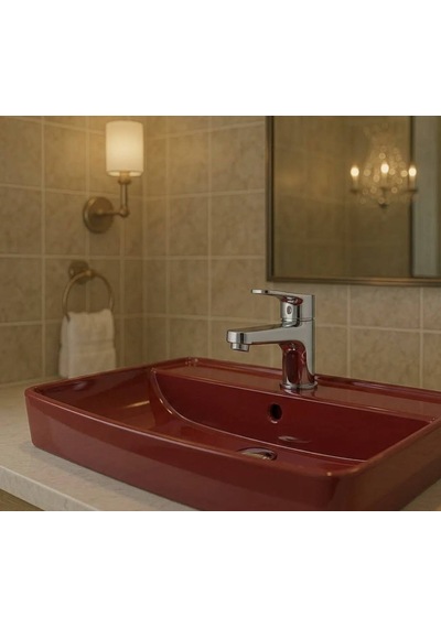 Serel - Rita Tezgah Üstü Batarya Delikli Lavabo Kırmızı, 40x60 Cm Slim Kenar - Rt30txl530h Diğer