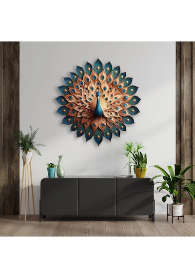 Turkuaz Tavuskuşu - Metal Tablo - Dec0114 60 X 60 Cm Çok Renkli