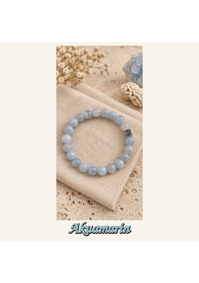 Akuamarin Taşı Bileklik 8 Mm, Unisex, Elastik Çok Renkli