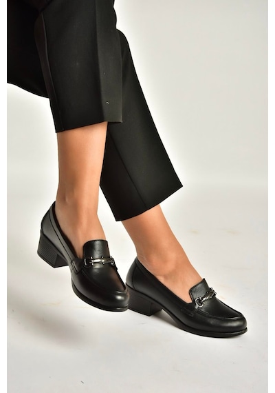 Fox Shoes Y555592003 Siyah Kalın Alçak Topuklu Kadın Ayakkabı Siyah