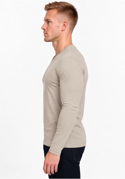 Axxel Erkek Bej Pamuklu Likralı Süprem Uzun Kollu T-shirt-d236