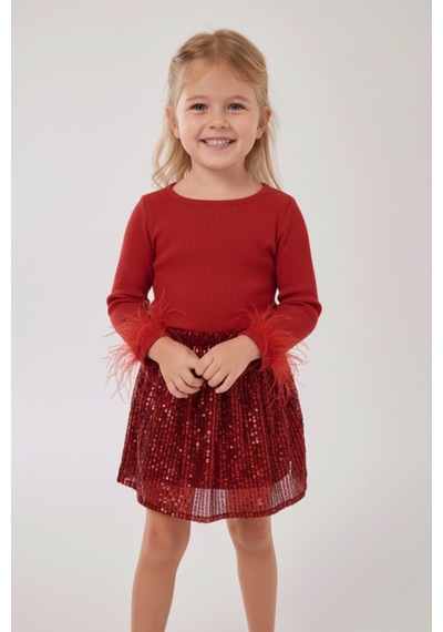 My Kids Wear Kız Çocuk Bayramlık Payet Etekli Takım 12536 Bej - Ekru