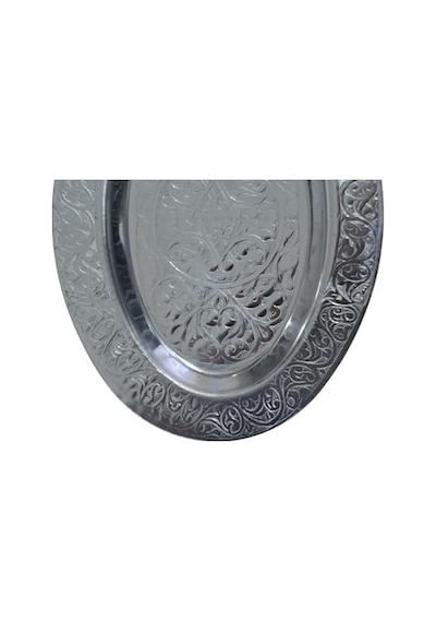 Paslanmaz Çelik Oval Tepsi 304 Kalite Krom Kaplama, Dekoratif Ve Servis Amaçlı Tabak 30 Cm Açık Gri