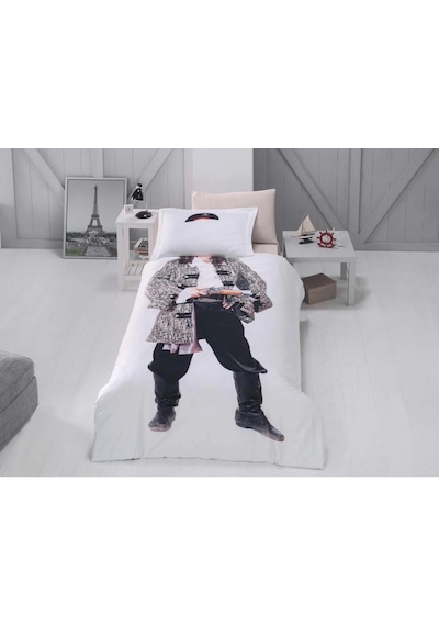 Clasy Dijital 3 Boyutlu Tek Kişilik Nevresim Takımı Korsan V1 Genç Desen Beyaz