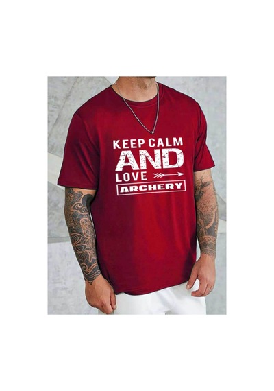 Medinenur Unisex Keep Calm Bisiklet Yaka Tshirt Kırmızı