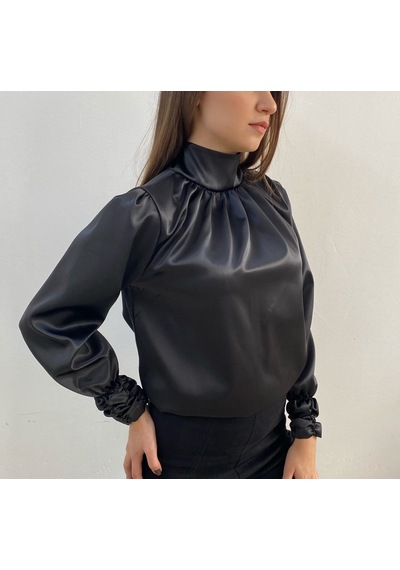 Mois Atelier Siyah Saten Bluz, Tasarım, Hediye, Büyük Beden, Tesettür