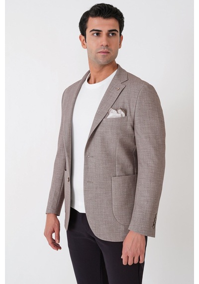 Slim Fit Çift Yırtmaçlı Torba Cep Esenk Yünlü Kum Rengi Ceket C 752