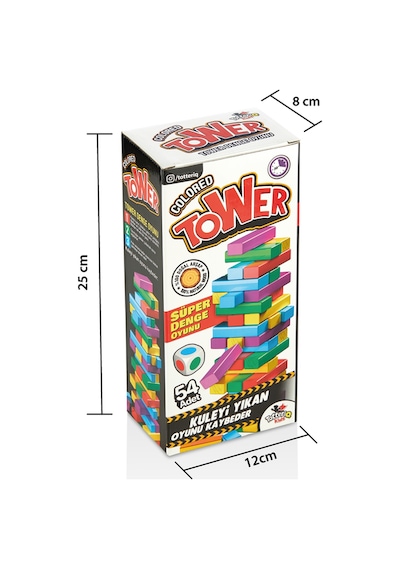 Tower Renkli Jenga Büyük Boy Doğal Ahşap Denge Oyunu Kule Oyunu Tower 54 Adet